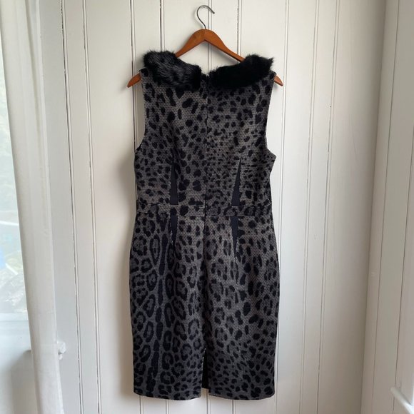 Class Roberto Cavalli Wool Blend Leopard Dress Detachable Fur Collar Size US14 - Picture 2 of 5
